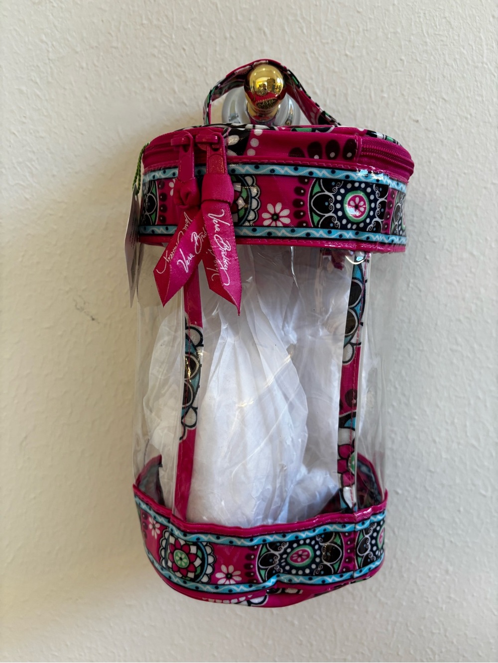 Vera Bradley Clear Cosmetic Case with Fuchsia Paisley Trim